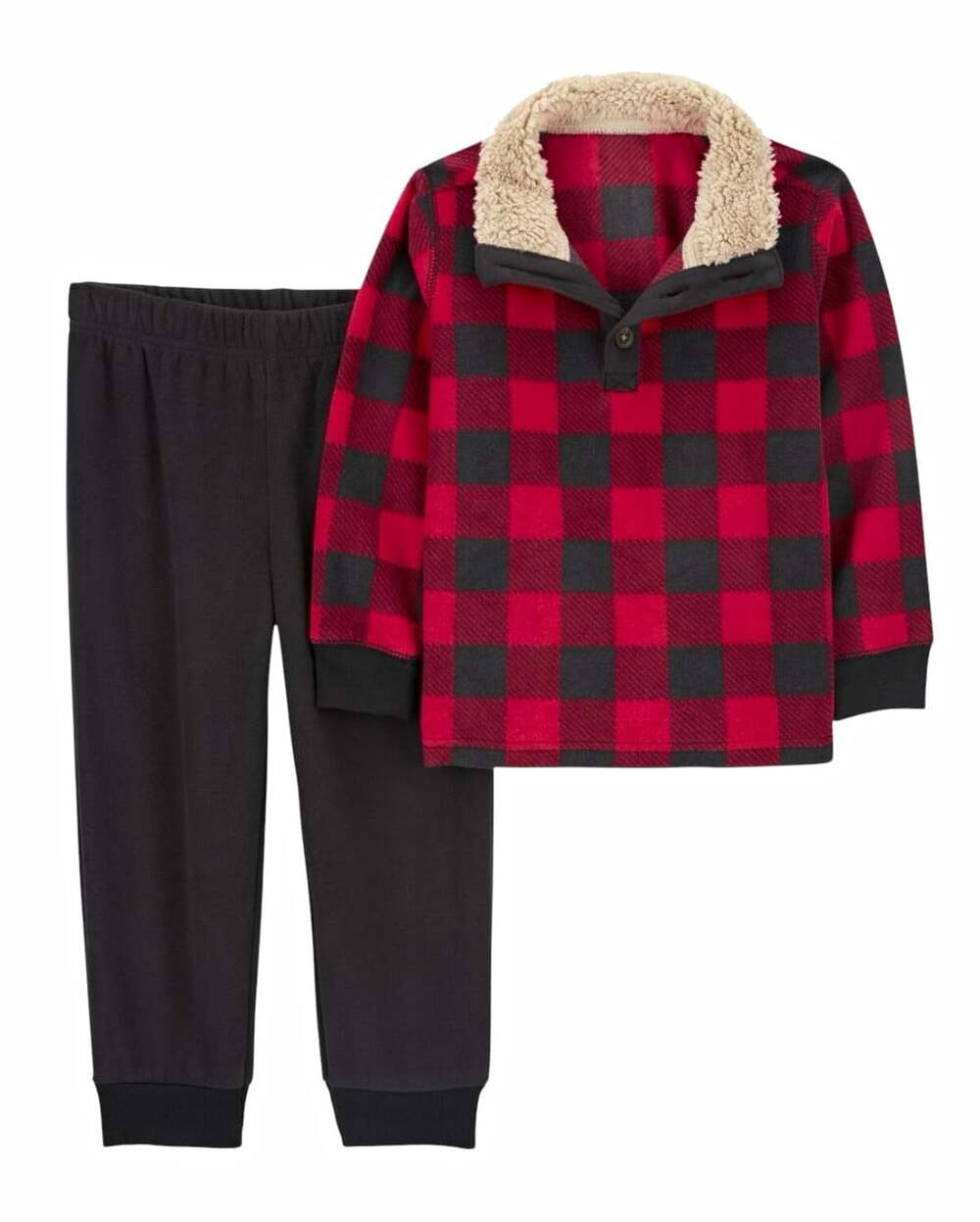Carter's 3T 2pc Fleece Pullover & Pants Set Red/Black Buffalo Plaid
